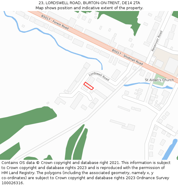 23, LORDSWELL ROAD, BURTON-ON-TRENT, DE14 2TA: Location map and indicative extent of plot