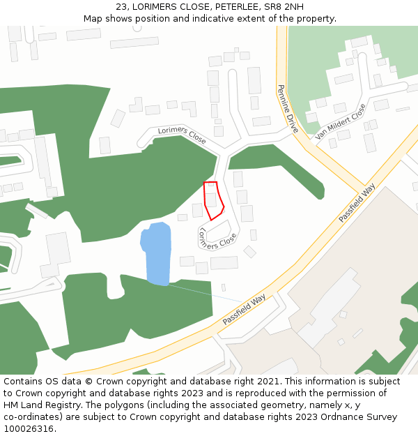 23, LORIMERS CLOSE, PETERLEE, SR8 2NH: Location map and indicative extent of plot