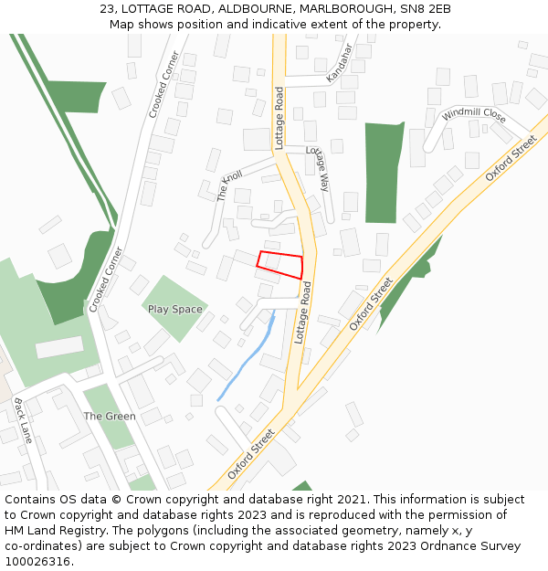 23, LOTTAGE ROAD, ALDBOURNE, MARLBOROUGH, SN8 2EB: Location map and indicative extent of plot
