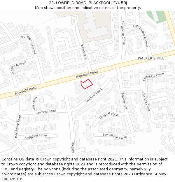 23, LOWFIELD ROAD, BLACKPOOL, FY4 5BJ: Location map and indicative extent of plot