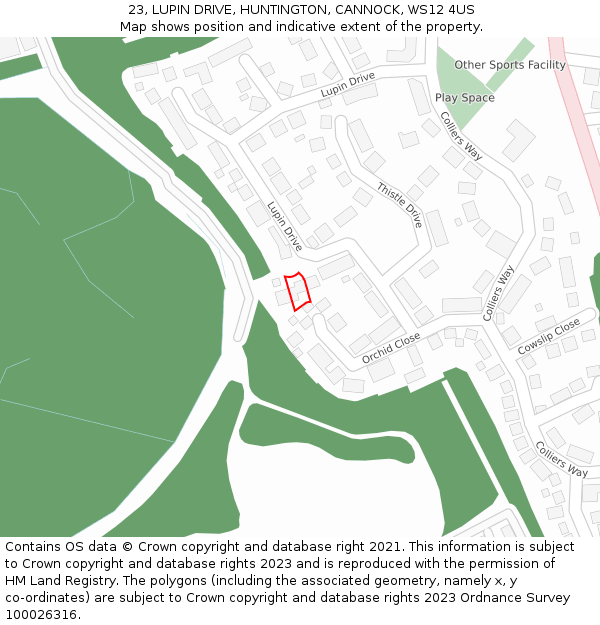 23, LUPIN DRIVE, HUNTINGTON, CANNOCK, WS12 4US: Location map and indicative extent of plot