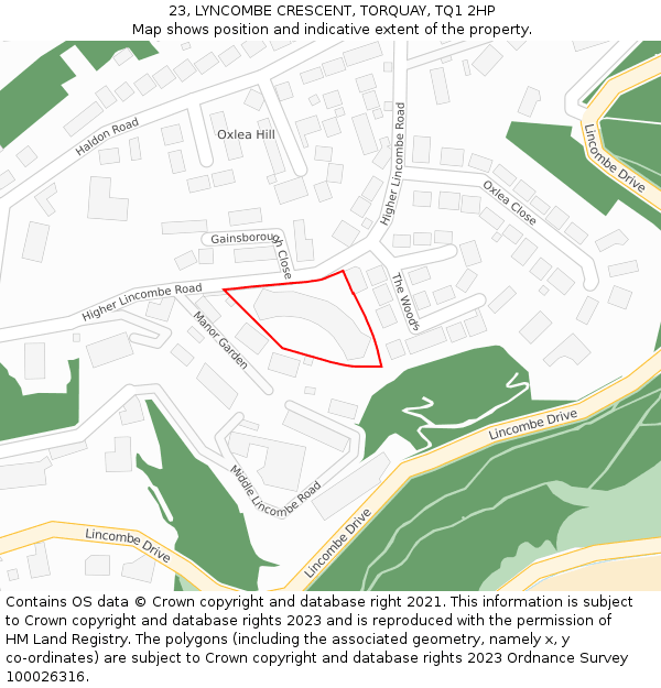 23, LYNCOMBE CRESCENT, TORQUAY, TQ1 2HP: Location map and indicative extent of plot