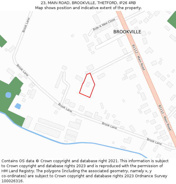 23, MAIN ROAD, BROOKVILLE, THETFORD, IP26 4RB: Location map and indicative extent of plot