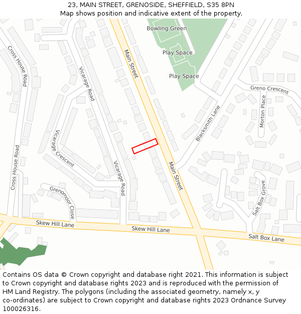 23, MAIN STREET, GRENOSIDE, SHEFFIELD, S35 8PN: Location map and indicative extent of plot