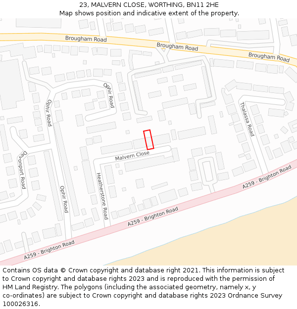 23, MALVERN CLOSE, WORTHING, BN11 2HE: Location map and indicative extent of plot