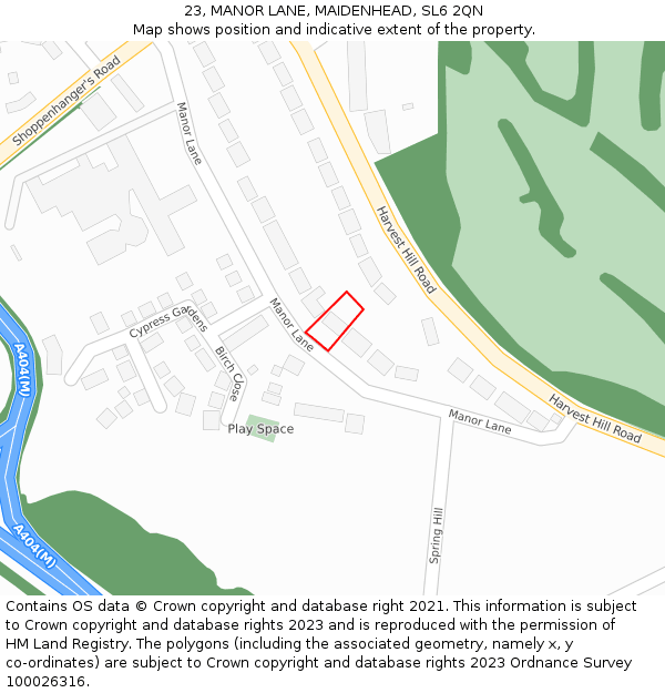 23, MANOR LANE, MAIDENHEAD, SL6 2QN: Location map and indicative extent of plot