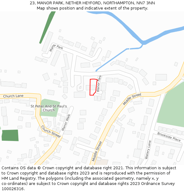 23, MANOR PARK, NETHER HEYFORD, NORTHAMPTON, NN7 3NN: Location map and indicative extent of plot
