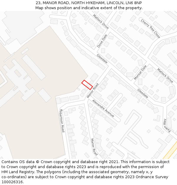 23, MANOR ROAD, NORTH HYKEHAM, LINCOLN, LN6 8NP: Location map and indicative extent of plot