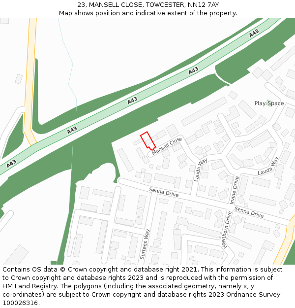 23, MANSELL CLOSE, TOWCESTER, NN12 7AY: Location map and indicative extent of plot