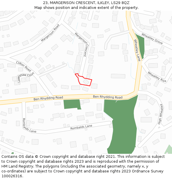 23, MARGERISON CRESCENT, ILKLEY, LS29 8QZ: Location map and indicative extent of plot