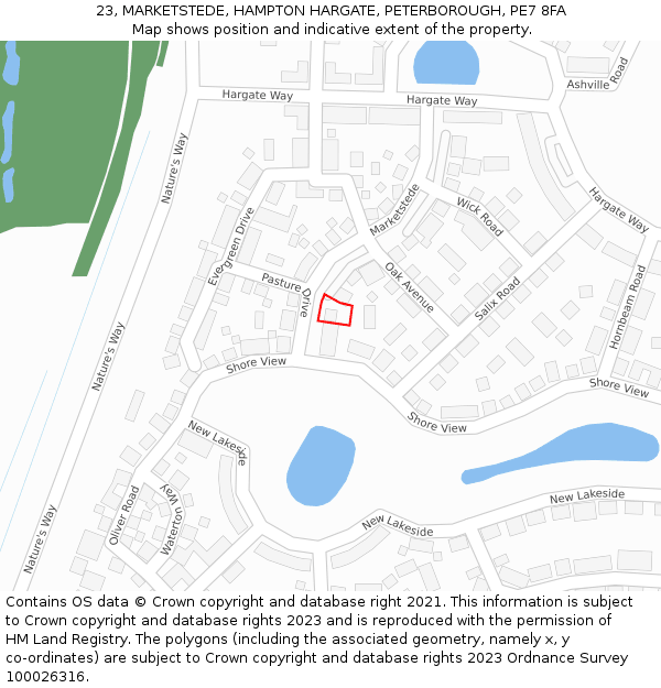 23, MARKETSTEDE, HAMPTON HARGATE, PETERBOROUGH, PE7 8FA: Location map and indicative extent of plot