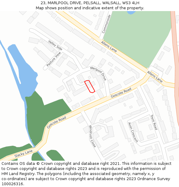 23, MARLPOOL DRIVE, PELSALL, WALSALL, WS3 4LH: Location map and indicative extent of plot