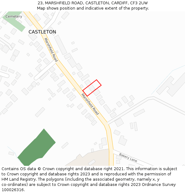 23, MARSHFIELD ROAD, CASTLETON, CARDIFF, CF3 2UW: Location map and indicative extent of plot