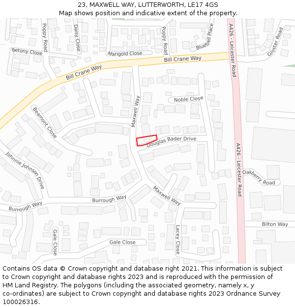 23, MAXWELL WAY, LUTTERWORTH, LE17 4GS: Location map and indicative extent of plot