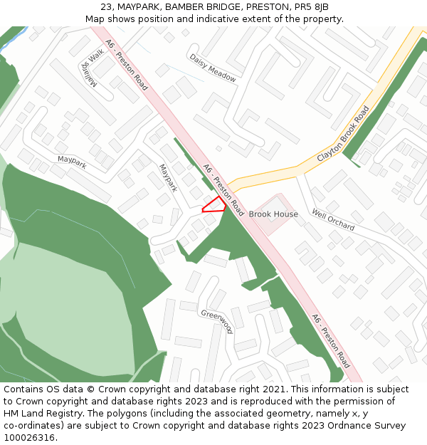 23, MAYPARK, BAMBER BRIDGE, PRESTON, PR5 8JB: Location map and indicative extent of plot