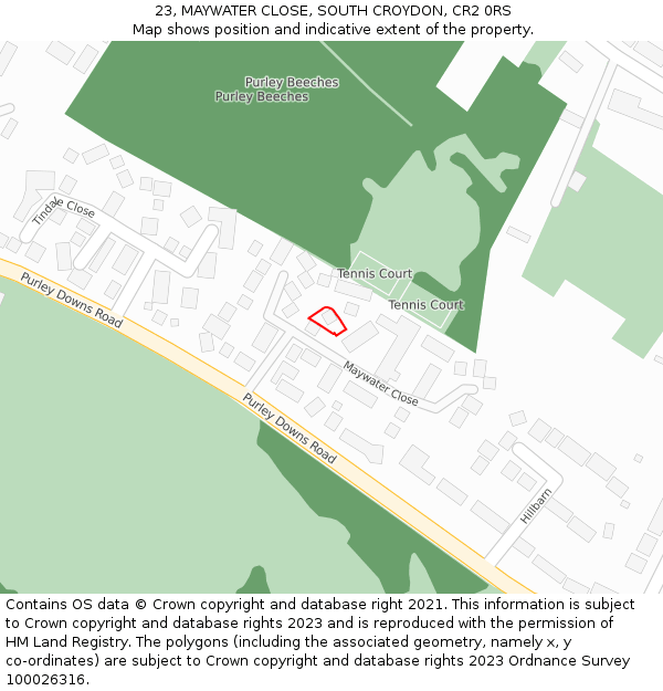 23, MAYWATER CLOSE, SOUTH CROYDON, CR2 0RS: Location map and indicative extent of plot