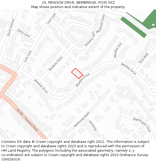 23, MEADOW DRIVE, BEMBRIDGE, PO35 5XZ: Location map and indicative extent of plot