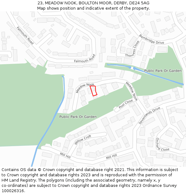 23, MEADOW NOOK, BOULTON MOOR, DERBY, DE24 5AG: Location map and indicative extent of plot