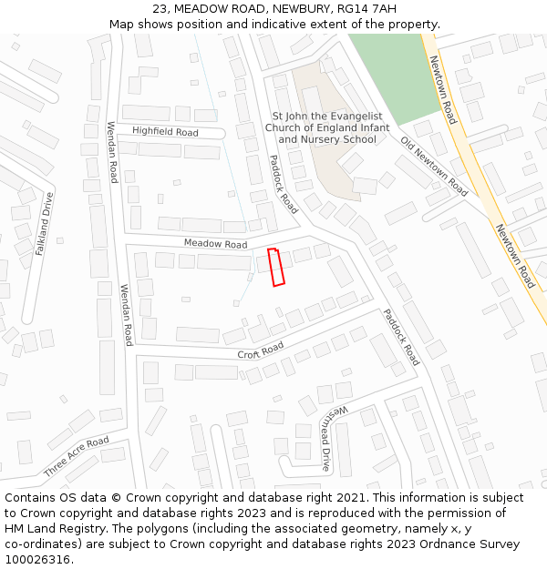23, MEADOW ROAD, NEWBURY, RG14 7AH: Location map and indicative extent of plot
