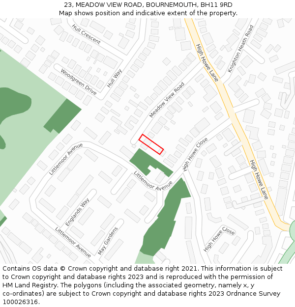 23, MEADOW VIEW ROAD, BOURNEMOUTH, BH11 9RD: Location map and indicative extent of plot