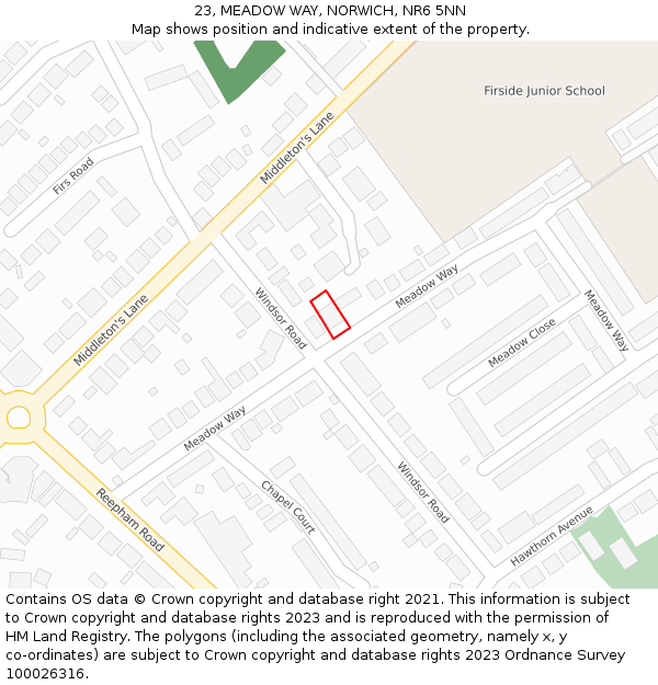 23, MEADOW WAY, NORWICH, NR6 5NN: Location map and indicative extent of plot