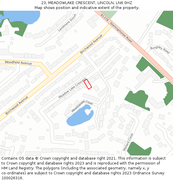 23, MEADOWLAKE CRESCENT, LINCOLN, LN6 0HZ: Location map and indicative extent of plot