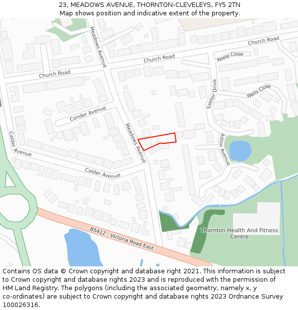 23, MEADOWS AVENUE, THORNTON-CLEVELEYS, FY5 2TN: Location map and indicative extent of plot