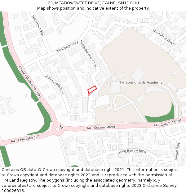 23, MEADOWSWEET DRIVE, CALNE, SN11 0UH: Location map and indicative extent of plot