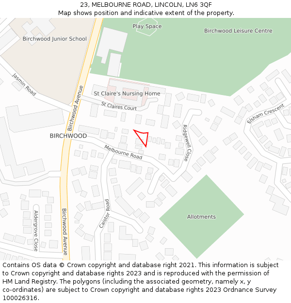 23, MELBOURNE ROAD, LINCOLN, LN6 3QF: Location map and indicative extent of plot