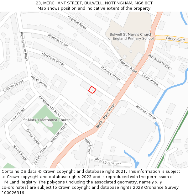 23, MERCHANT STREET, BULWELL, NOTTINGHAM, NG6 8GT: Location map and indicative extent of plot