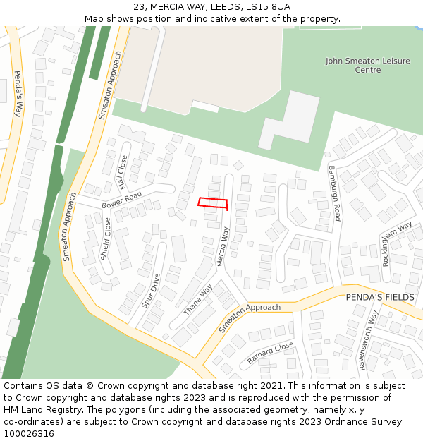 23, MERCIA WAY, LEEDS, LS15 8UA: Location map and indicative extent of plot