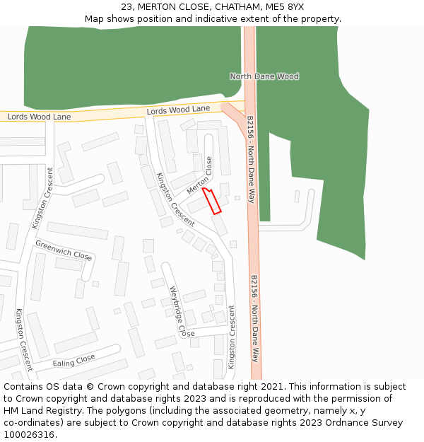 23, MERTON CLOSE, CHATHAM, ME5 8YX: Location map and indicative extent of plot