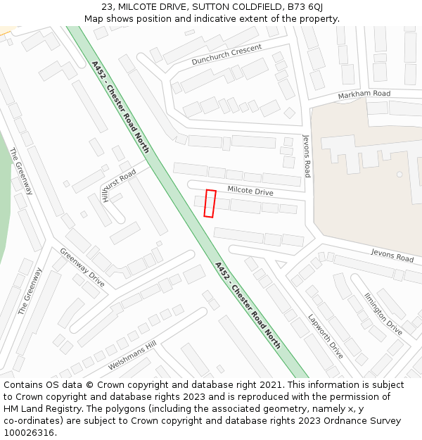23, MILCOTE DRIVE, SUTTON COLDFIELD, B73 6QJ: Location map and indicative extent of plot