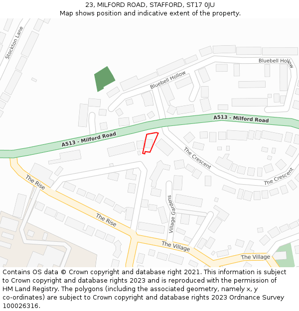 23, MILFORD ROAD, STAFFORD, ST17 0JU: Location map and indicative extent of plot