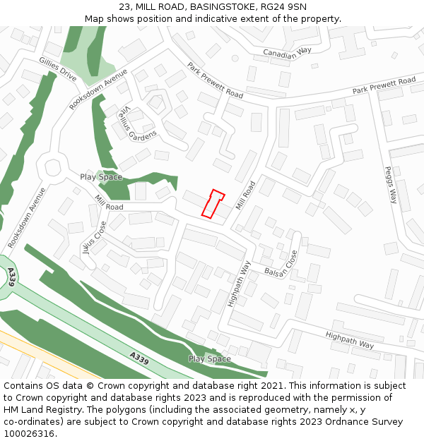 23, MILL ROAD, BASINGSTOKE, RG24 9SN: Location map and indicative extent of plot