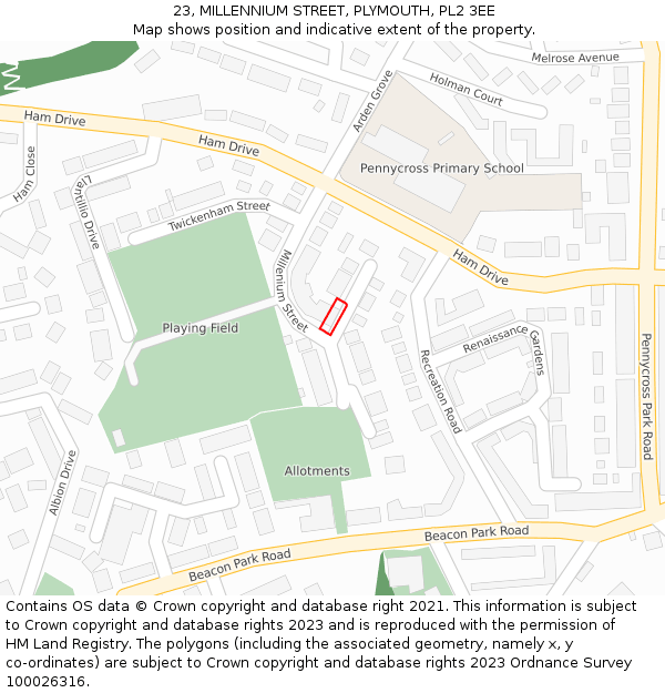 23, MILLENNIUM STREET, PLYMOUTH, PL2 3EE: Location map and indicative extent of plot