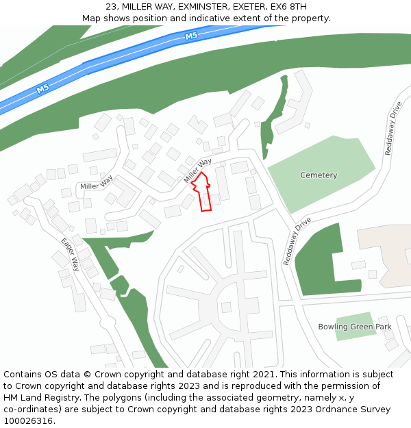 23, MILLER WAY, EXMINSTER, EXETER, EX6 8TH: Location map and indicative extent of plot