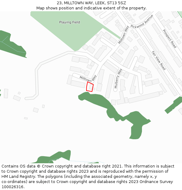 23, MILLTOWN WAY, LEEK, ST13 5SZ: Location map and indicative extent of plot
