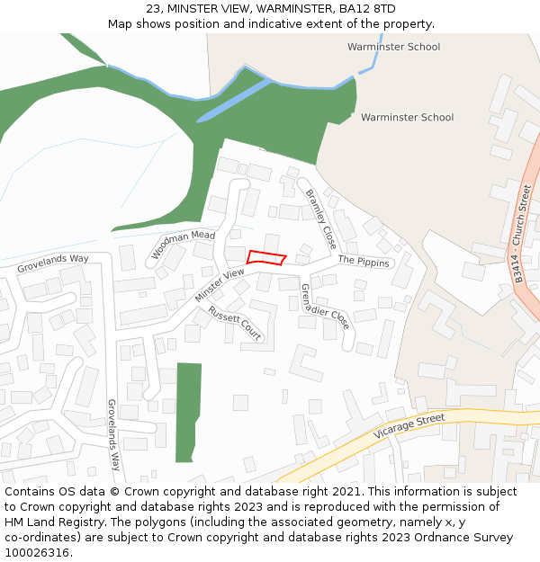 23, MINSTER VIEW, WARMINSTER, BA12 8TD: Location map and indicative extent of plot