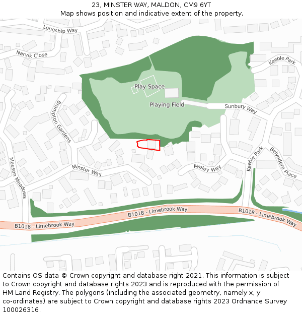 23, MINSTER WAY, MALDON, CM9 6YT: Location map and indicative extent of plot