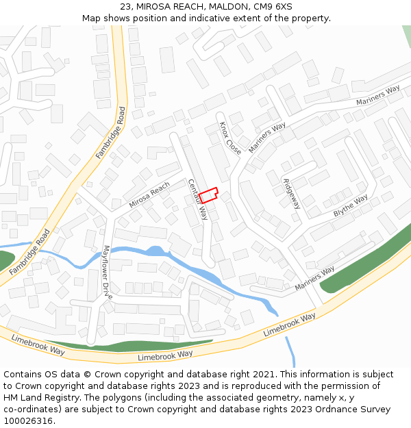 23, MIROSA REACH, MALDON, CM9 6XS: Location map and indicative extent of plot