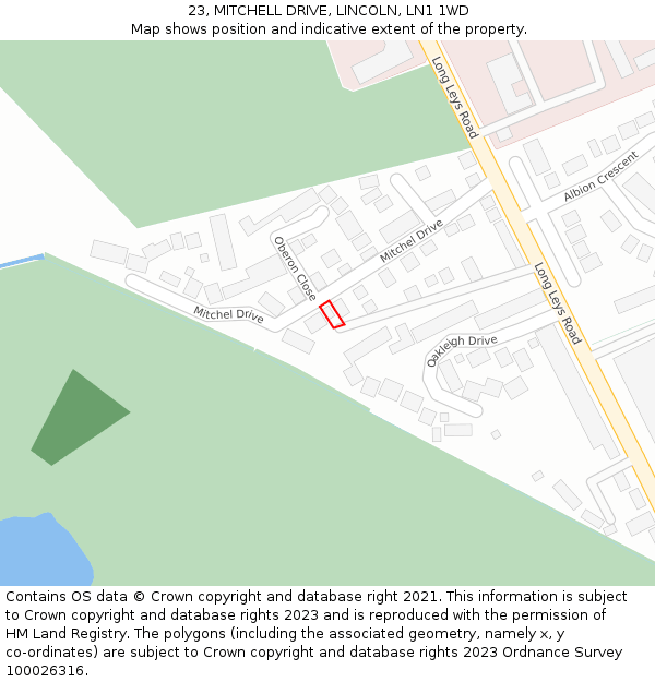 23, MITCHELL DRIVE, LINCOLN, LN1 1WD: Location map and indicative extent of plot