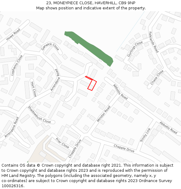 23, MONEYPIECE CLOSE, HAVERHILL, CB9 9NP: Location map and indicative extent of plot