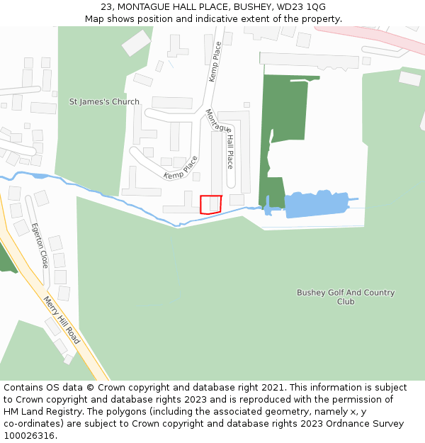 23, MONTAGUE HALL PLACE, BUSHEY, WD23 1QG: Location map and indicative extent of plot
