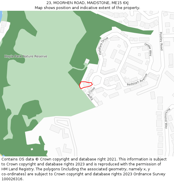 23, MOORHEN ROAD, MAIDSTONE, ME15 6XJ: Location map and indicative extent of plot