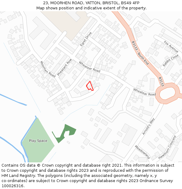 23, MOORHEN ROAD, YATTON, BRISTOL, BS49 4FP: Location map and indicative extent of plot