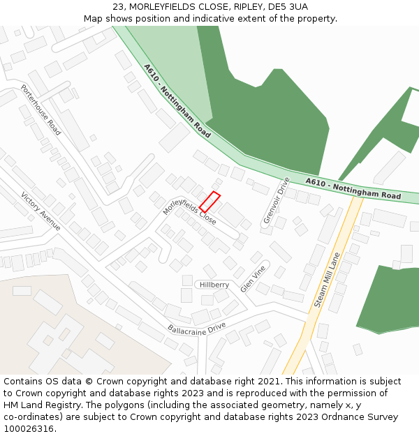 23, MORLEYFIELDS CLOSE, RIPLEY, DE5 3UA: Location map and indicative extent of plot