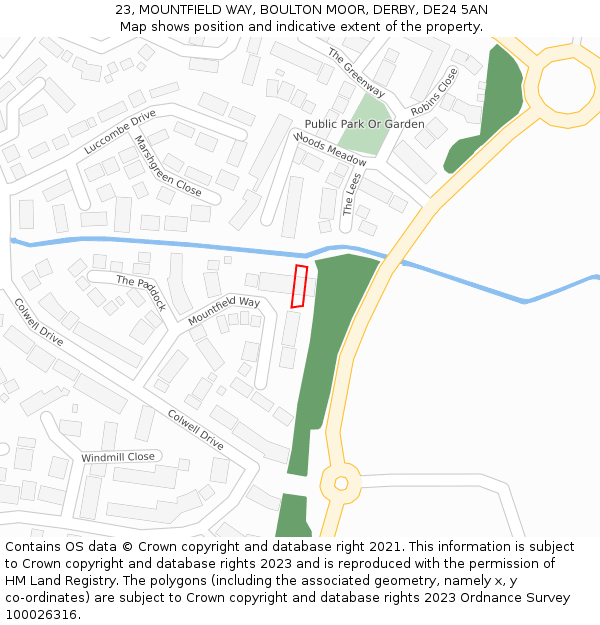 23, MOUNTFIELD WAY, BOULTON MOOR, DERBY, DE24 5AN: Location map and indicative extent of plot