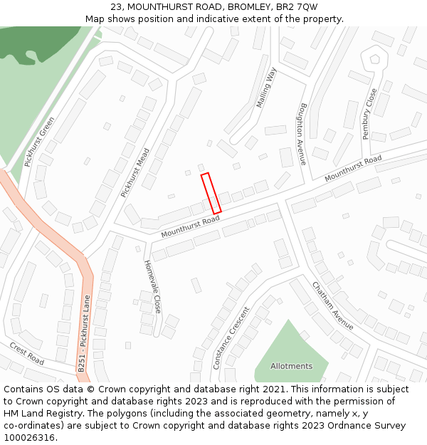 23, MOUNTHURST ROAD, BROMLEY, BR2 7QW: Location map and indicative extent of plot