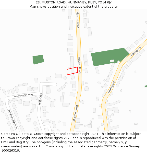 23, MUSTON ROAD, HUNMANBY, FILEY, YO14 0JY: Location map and indicative extent of plot